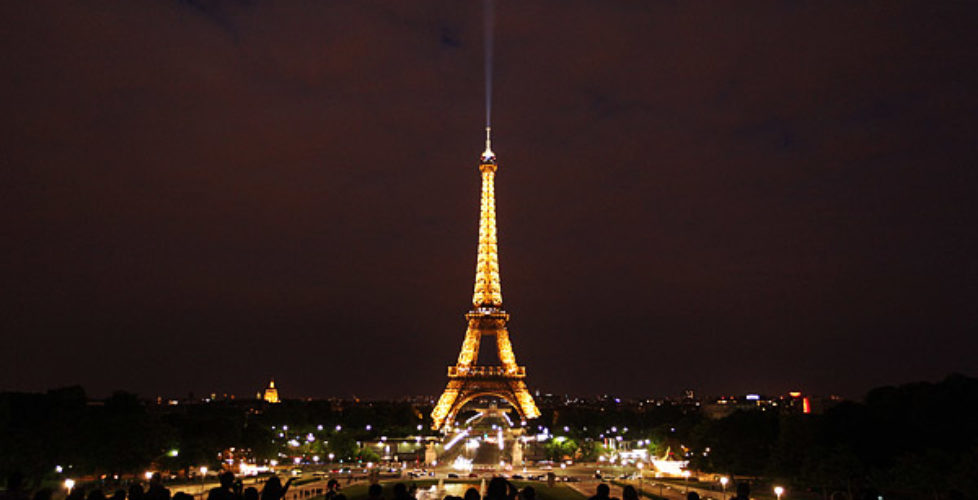 Eiffel Tower at night.